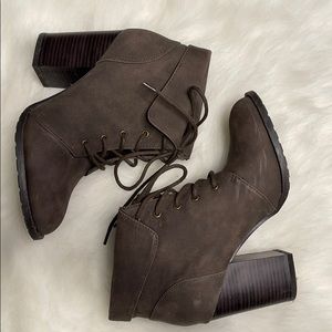 Lace up taupe booties. Size 7.5